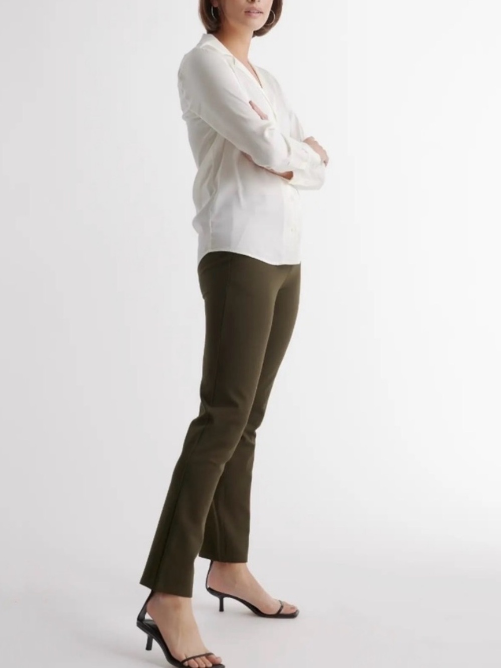 Quince ultra stretch ponte straight leg pants olive green size medium